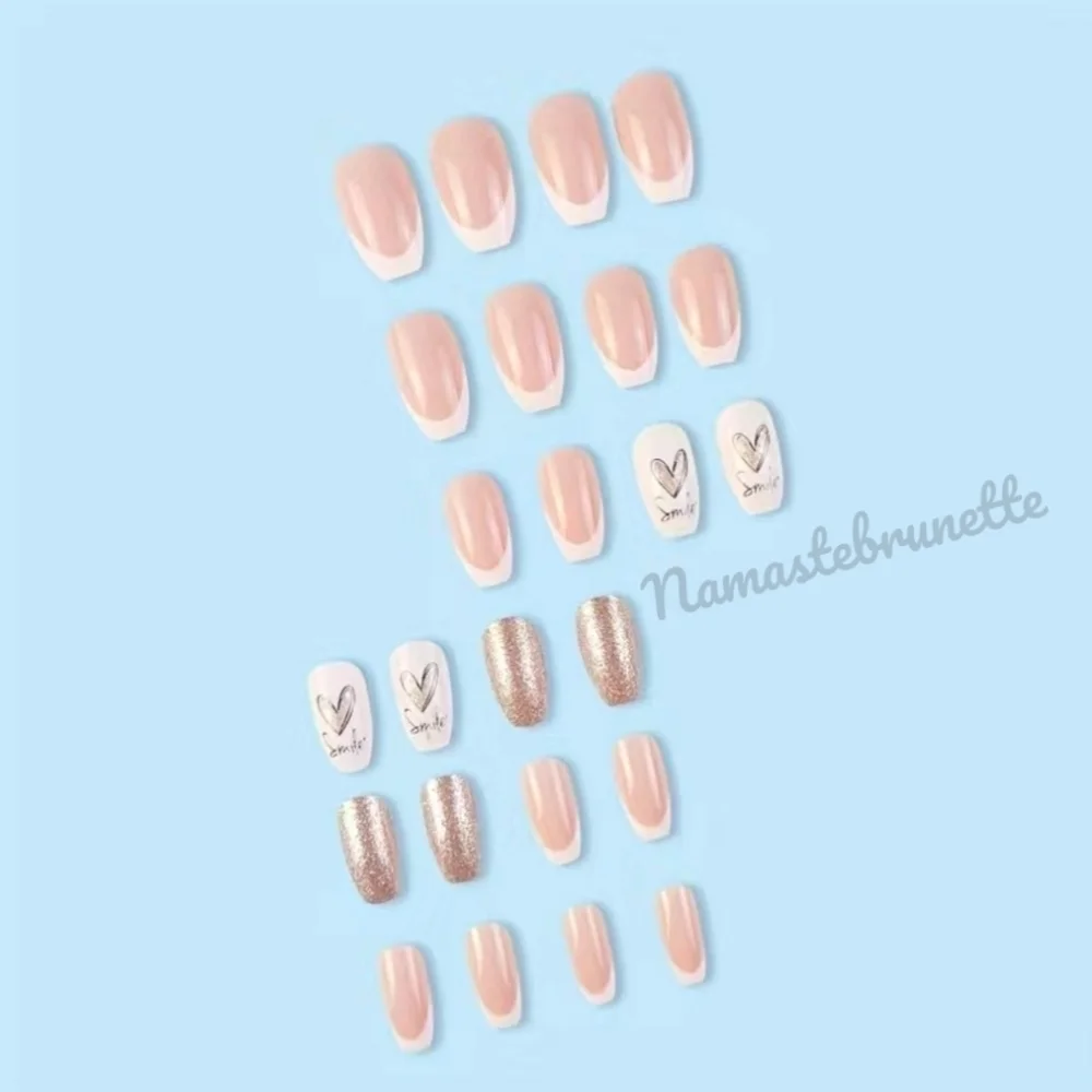 2/$16 Glitter Hearts French Manicure Press On Nails